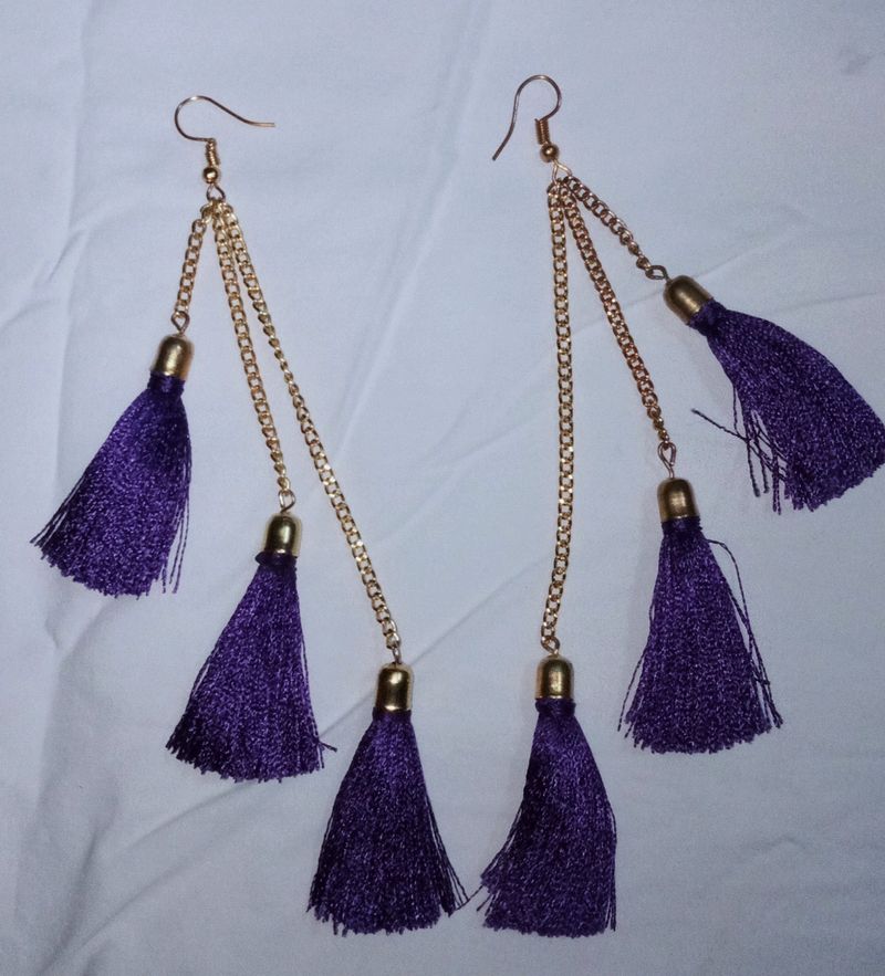 Purple Tassel Drop Earrings