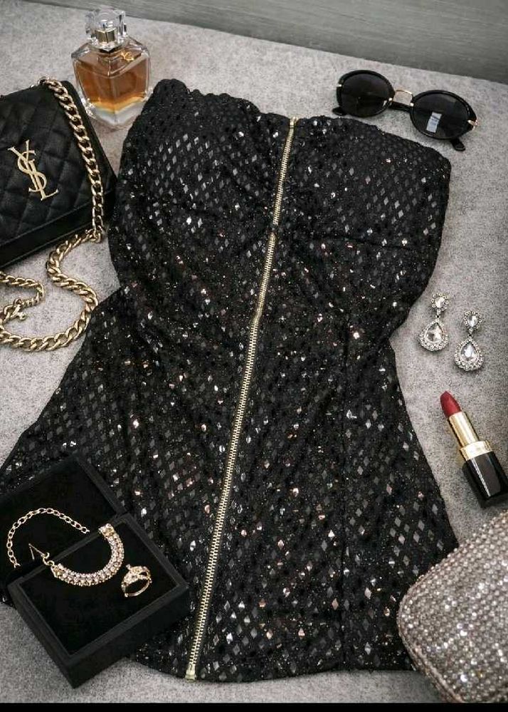 Sparkly Black Strapless top