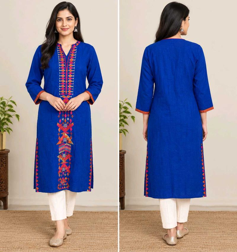Vibrant Blue Embroidered Kurta