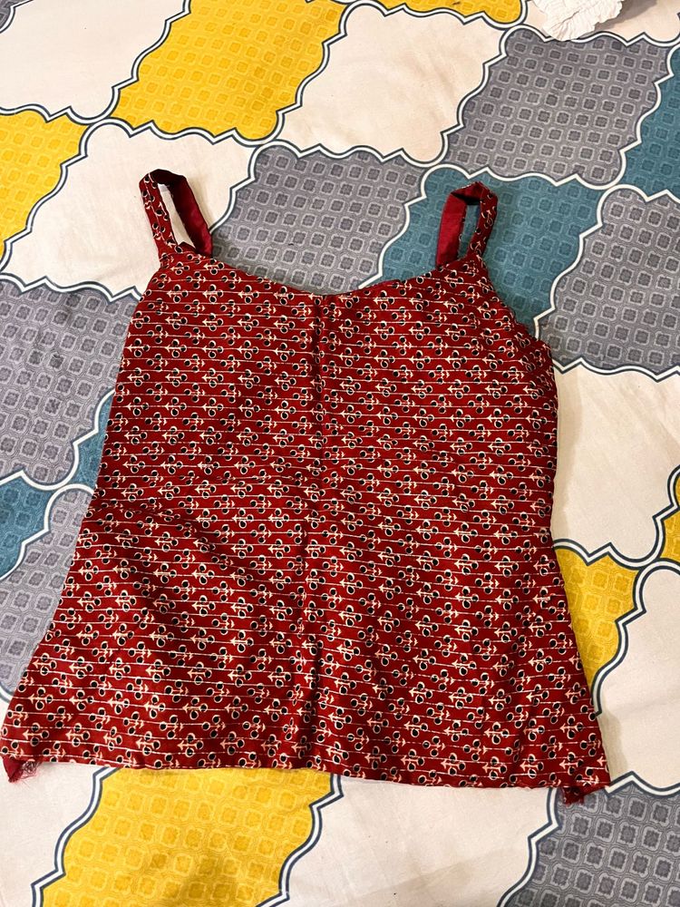 Red Printed Sleeveless Top