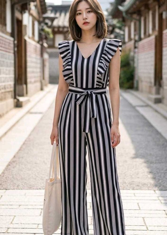 stripped black white jumpsuit