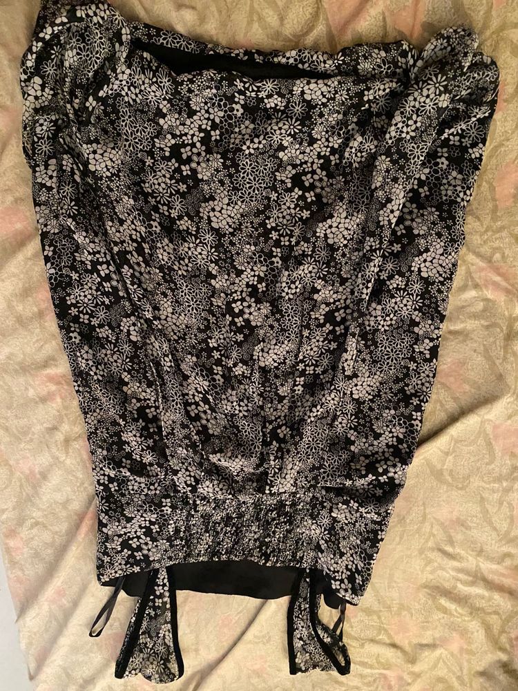 Floral Print Black and White Top