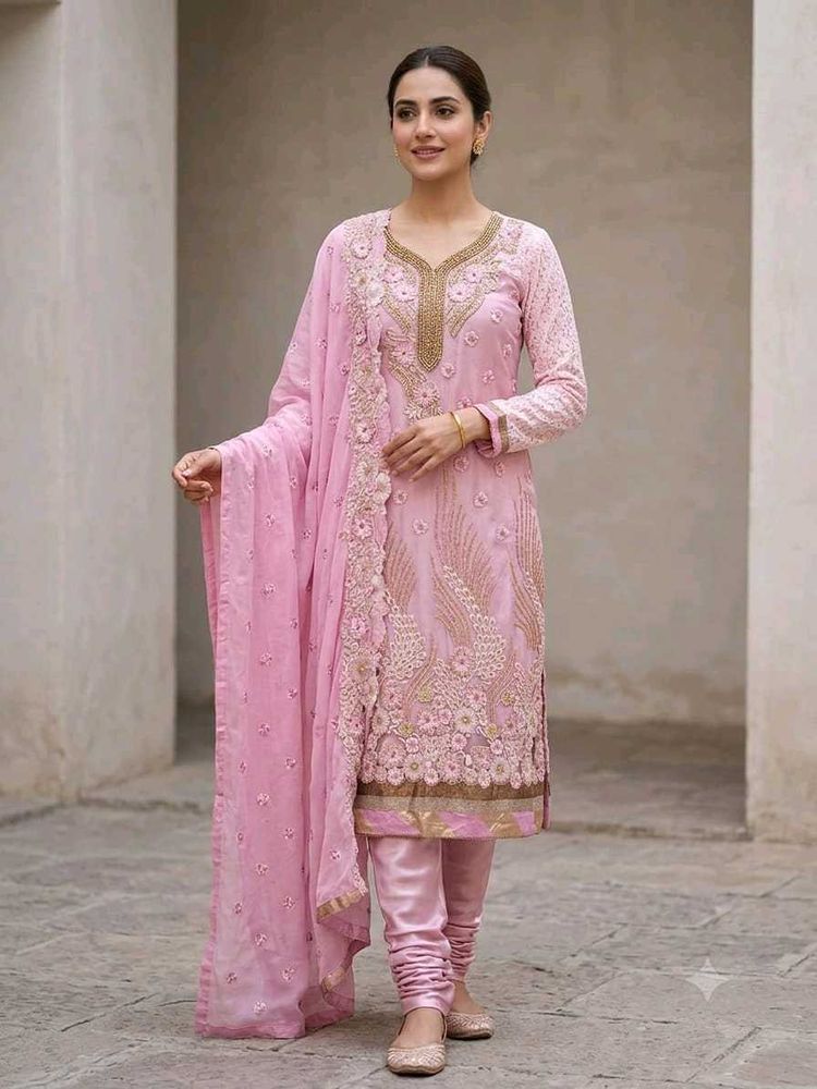 Elegant Pastel Pink Embroidered Salwar Suit with C