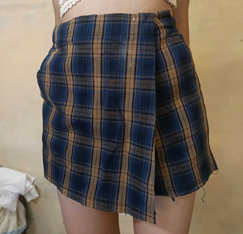 Plaid Wrap Mini Skirt