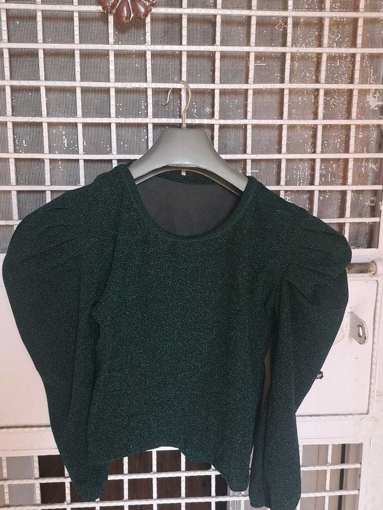 Sparkly Green Puff Sleeve Top