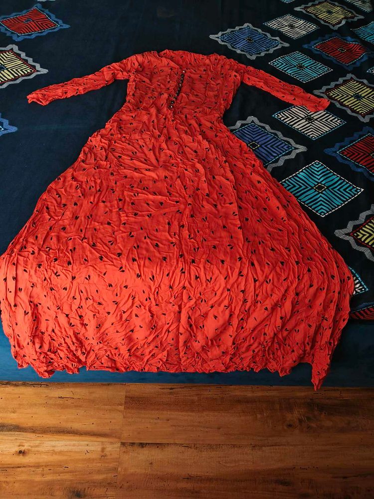 Vibrant Red Printed Anarkali Gown