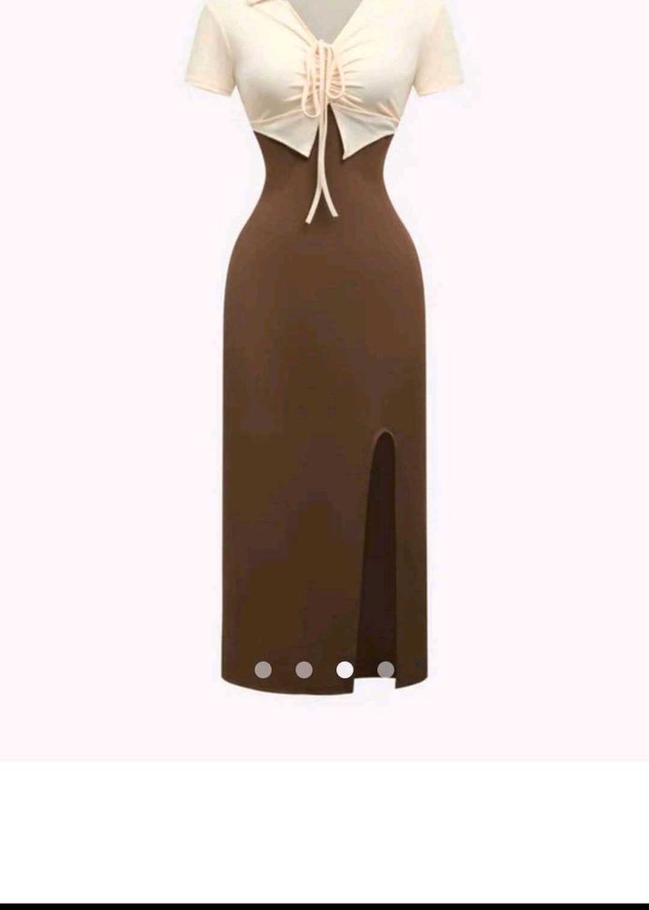 LIMITED OFfFER Chic Two-Tone Midi Dress with Slit
