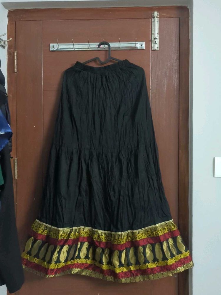 Statement Black Skirt with Golden Border