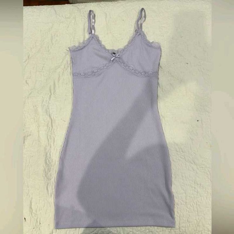 H&amp;M Lilac Ribbed Cami Dress with Lace Trim