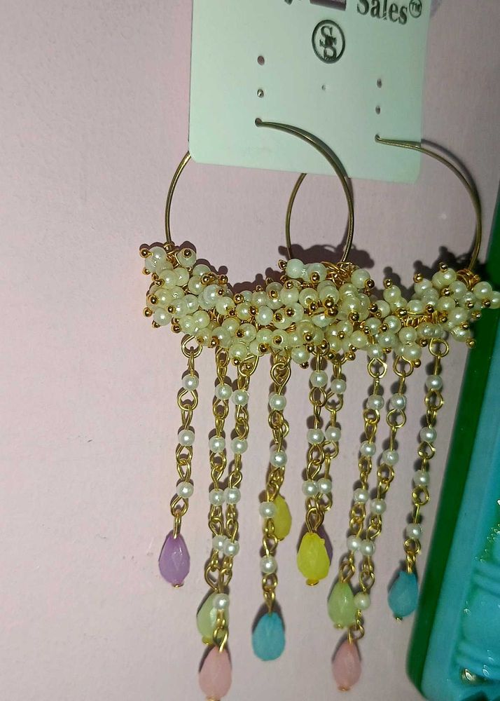 Boho Beaded Hoop Earrings with Charms