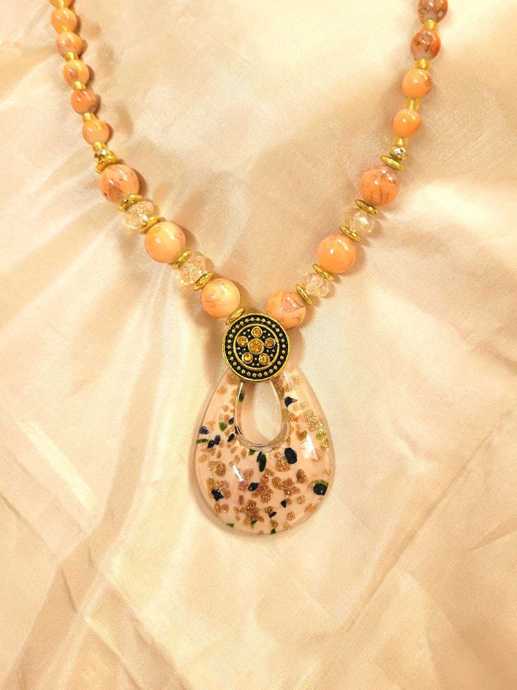 Beaded Peach Pendant Necklace