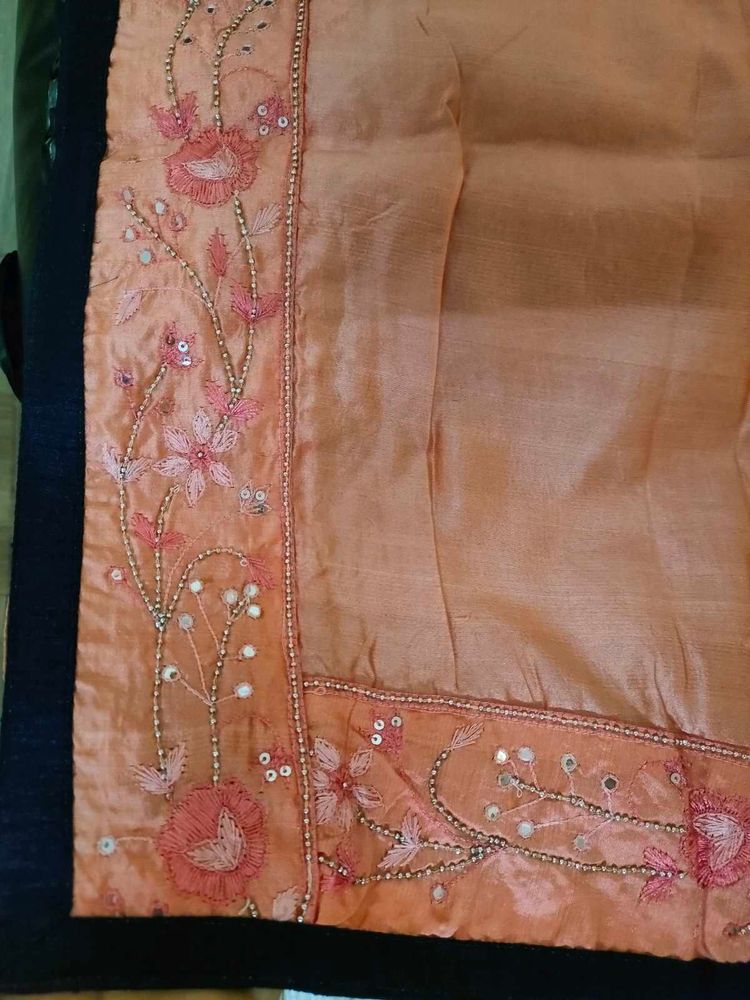 Peach Embroidered Silk Dupatta