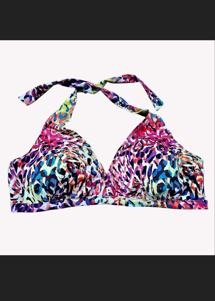Vibrant Animal Print Halter Bikini Top