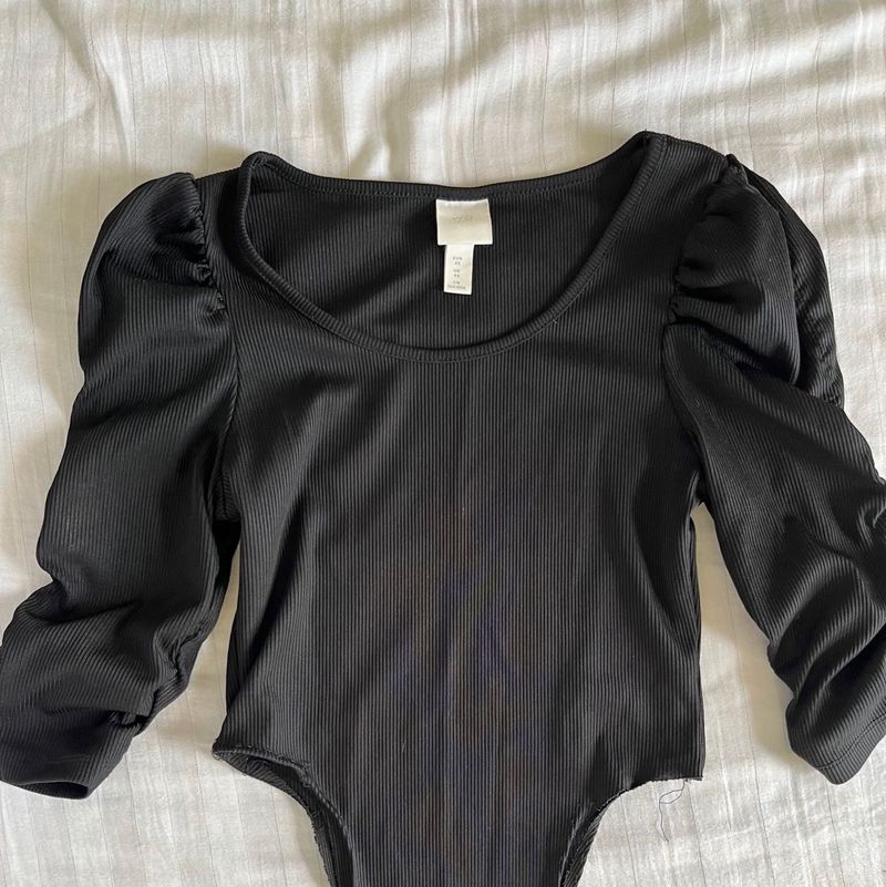Black Puff Sleeve Bodysuit