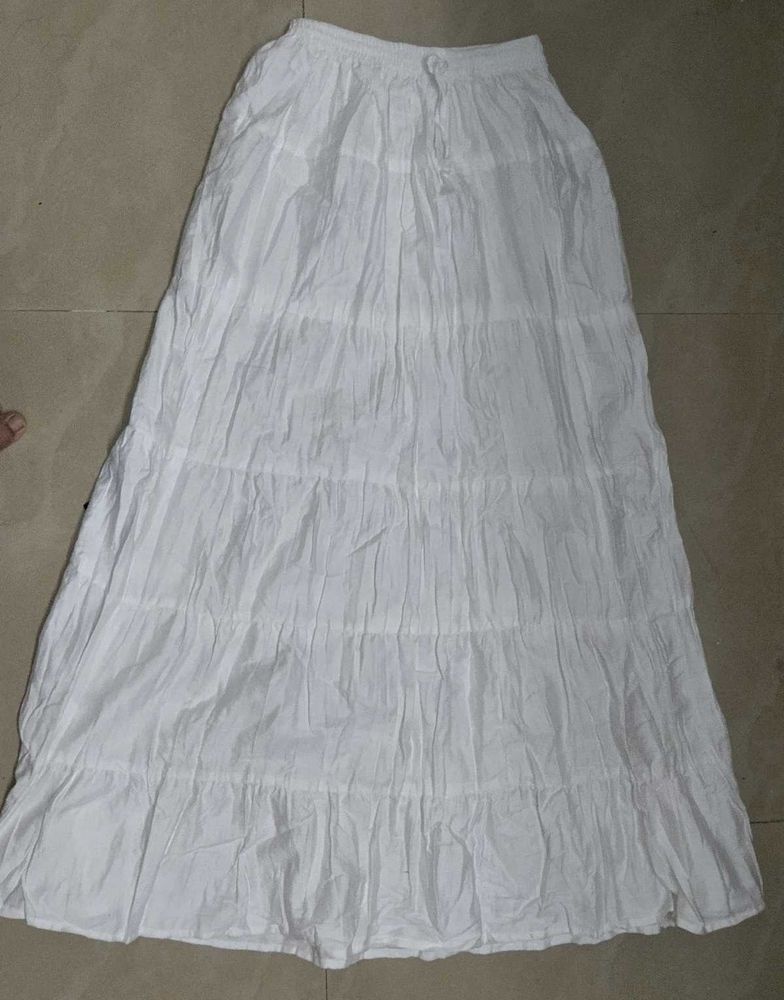 Flowy Tiered White Cotton Skirt