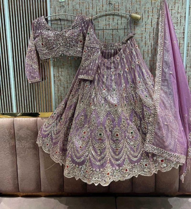 Exquisite Lavender Embroidered Lehenga Choli Set
