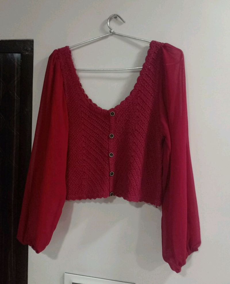 Red Full Sleeves Balloon Top