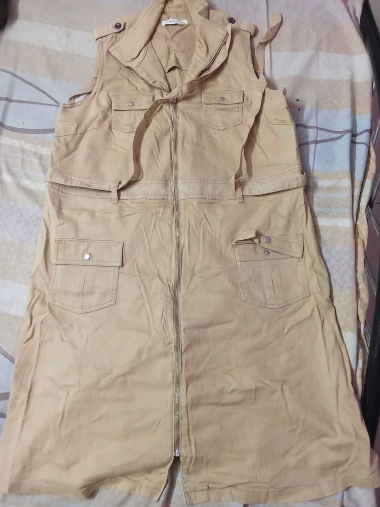 Khaki Utility Vest Dress