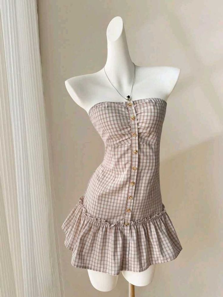 y2k Cute Plaid Strapless Mini Dress