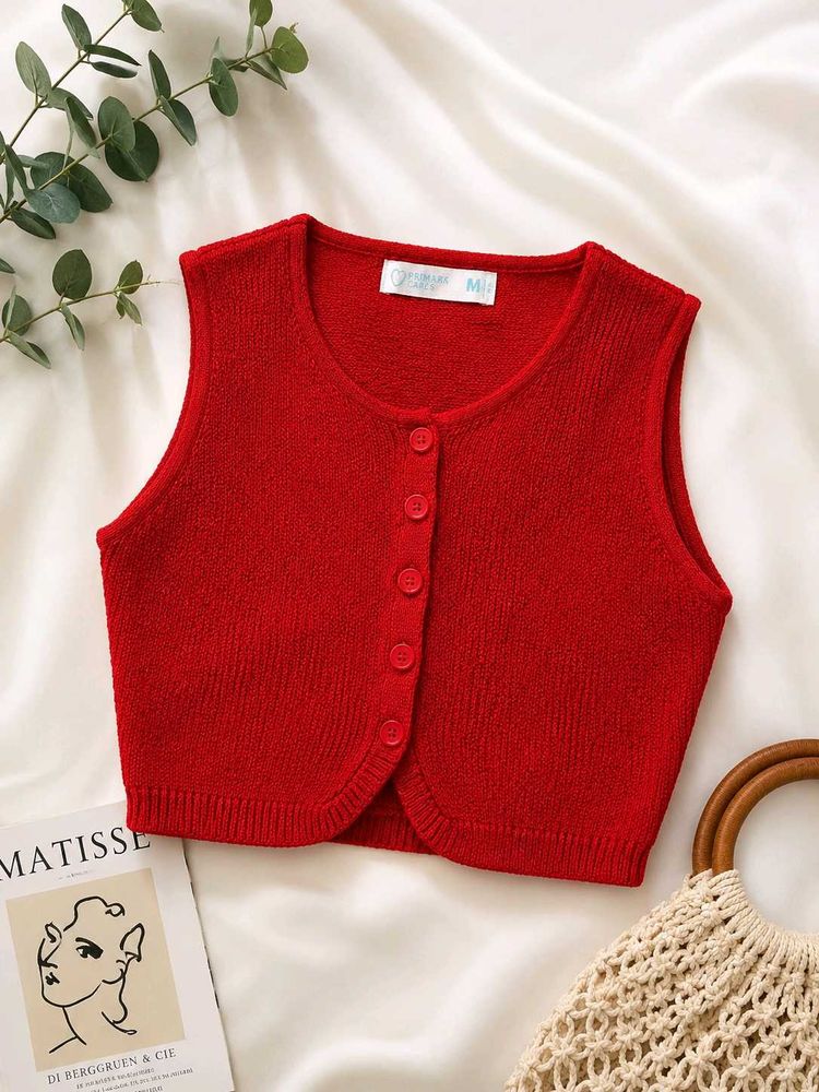 Primark Red Crochet Knit Top | Imported | Made in