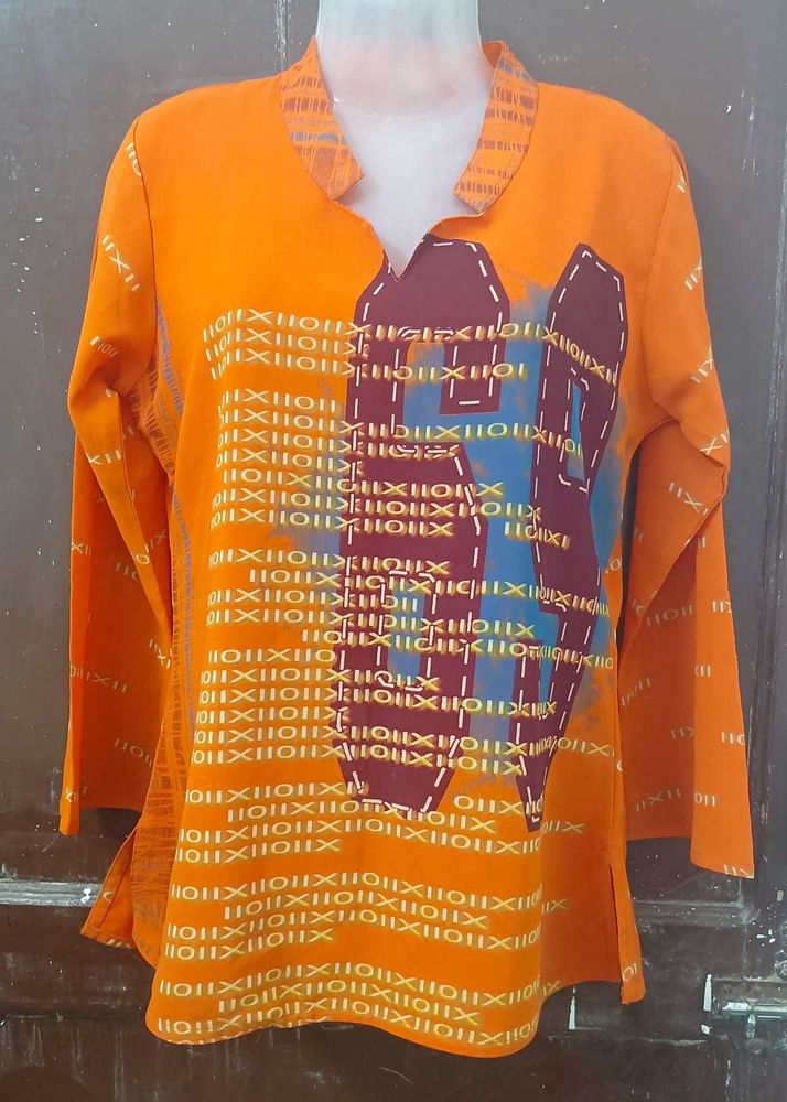 Orange Printed Short Kurti