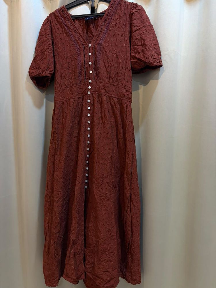 Boho Red Button-Up Midi Dress