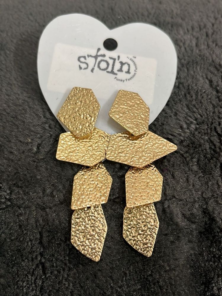 Gold Tone Textured Geometric Earrings