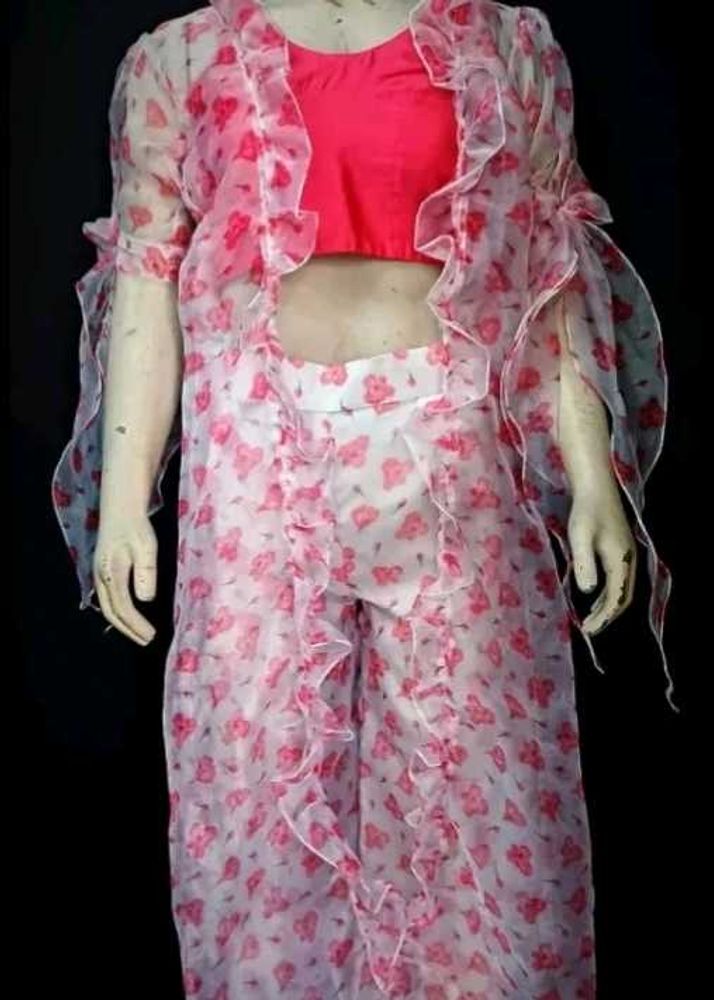 Chic Floral Print plazoo buster with long jacket