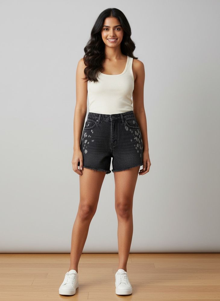 Black Distressed Denim Shorts