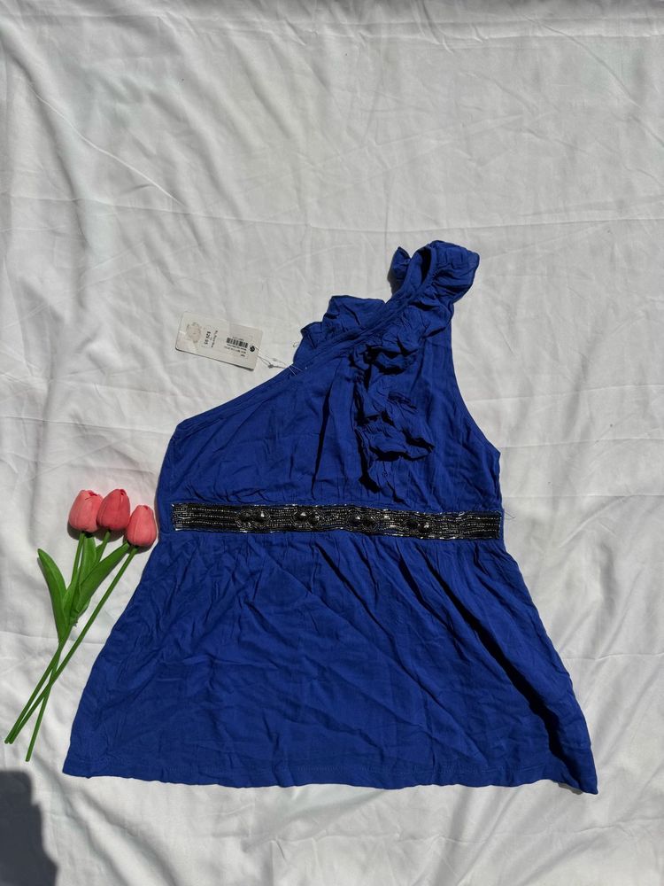 Stunning Royal Blue One-Shoulder Top