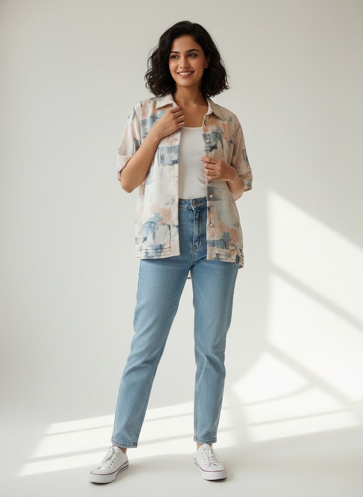 Abstract Print Button-Up Shirt