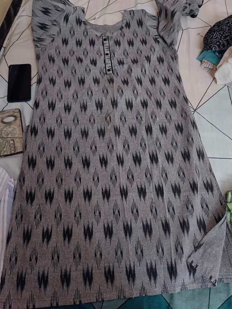 Grey Ikkat Print Kurta