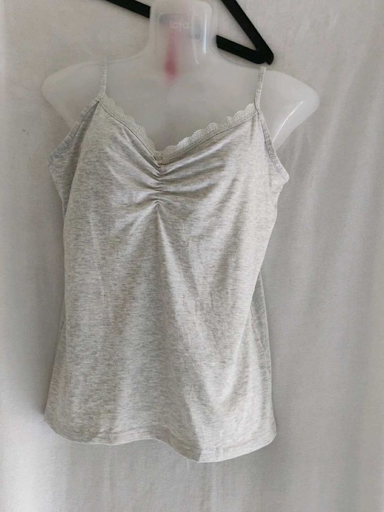 George Soft Grey Lace Trim Camisole Top