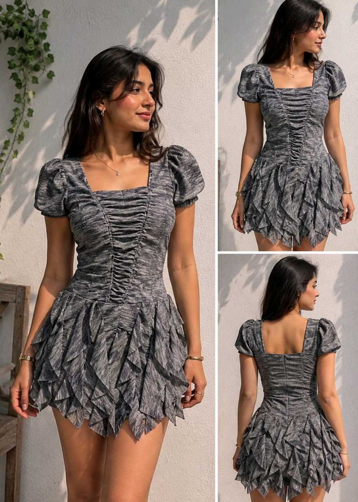 Y2K Grey Ruffle Dress- Cute And Chic