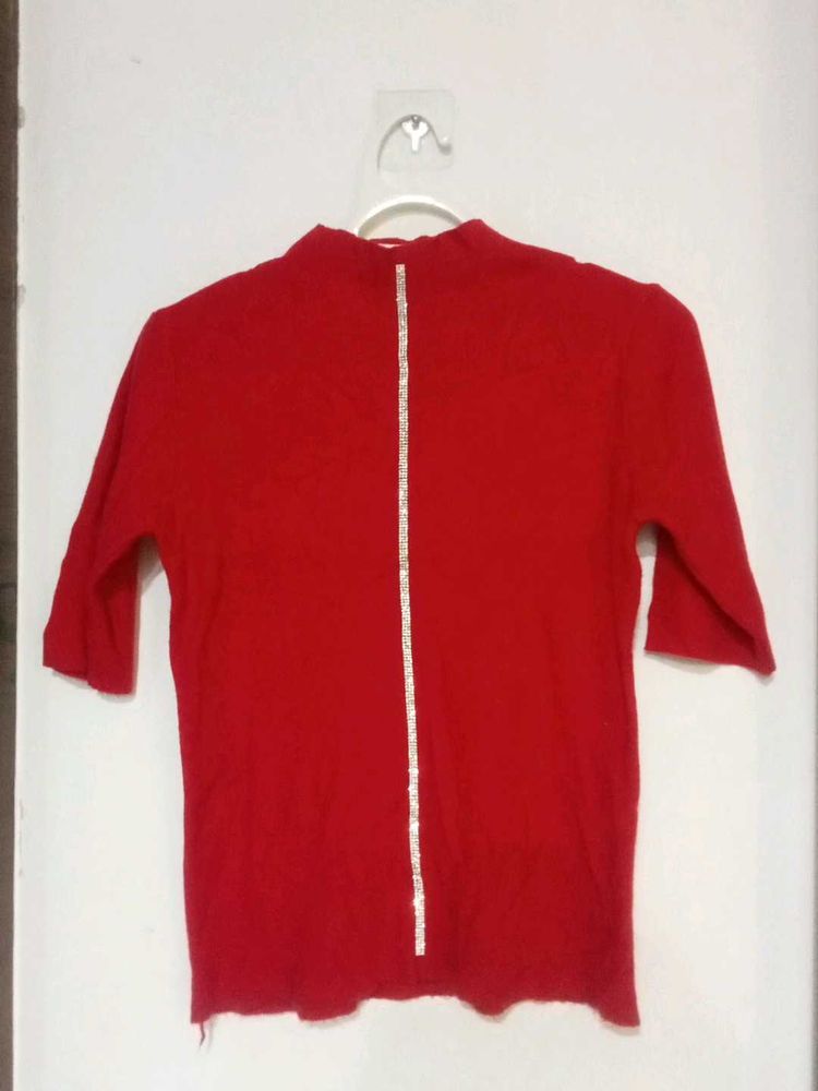 Sparkly Red Mock Neck Top