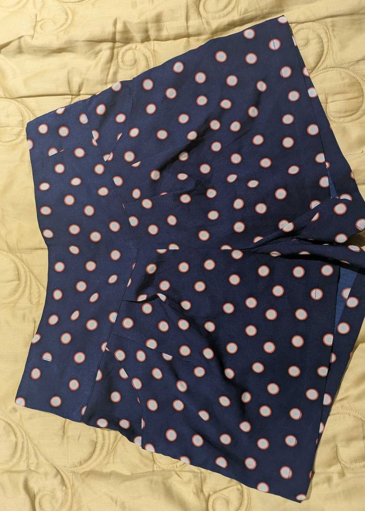 Navy Polka Dot High-Waisted Shorts