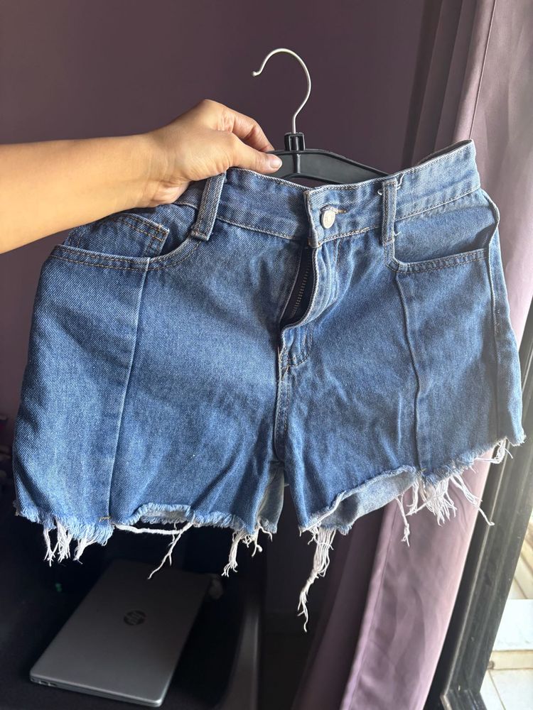 blue high waist denim  Shorts