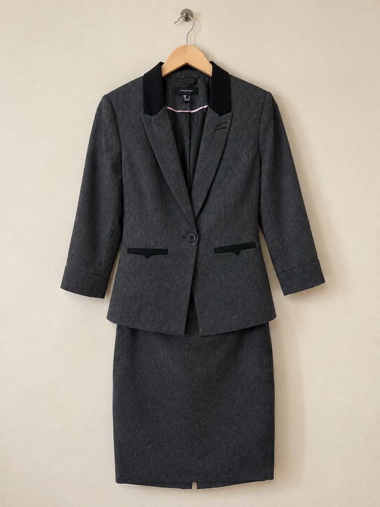 Chic Grey Blazer and Skirt Set