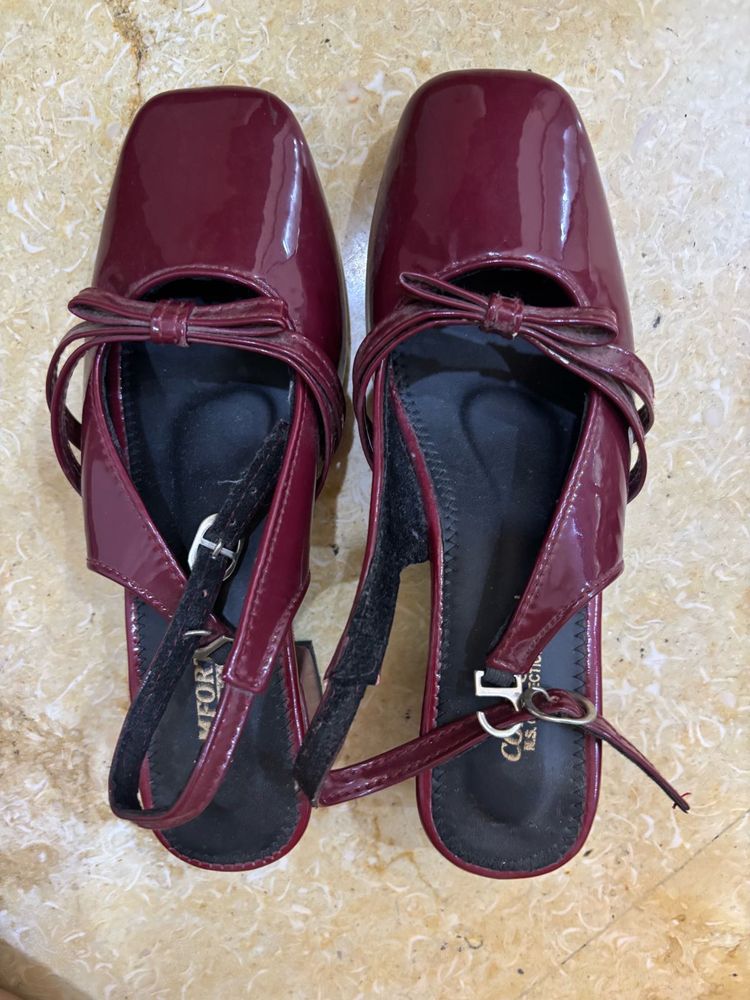 Maroon Patent Bow Heels