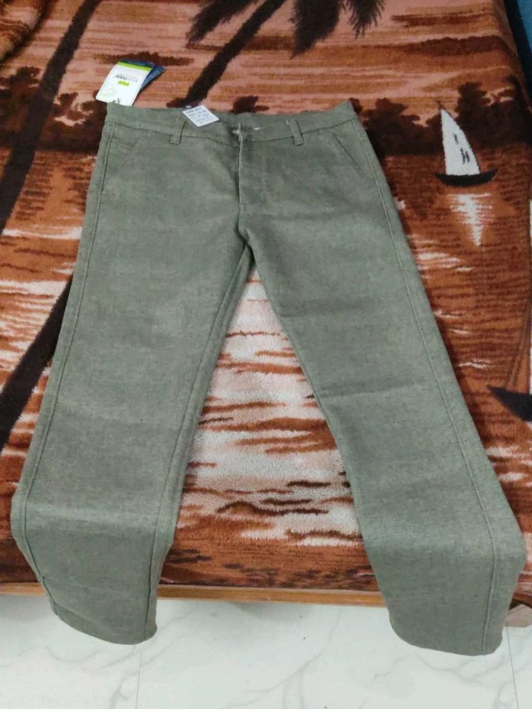 Men's Grey Texture Cotton Blend Pant