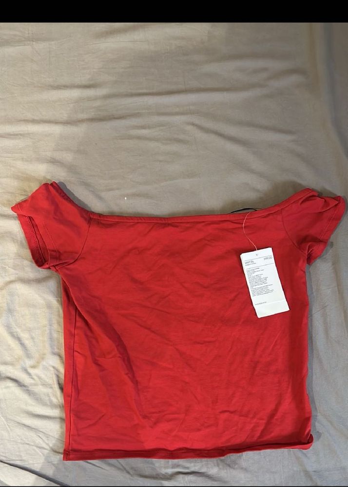 Red Off-Shoulder Crop Top