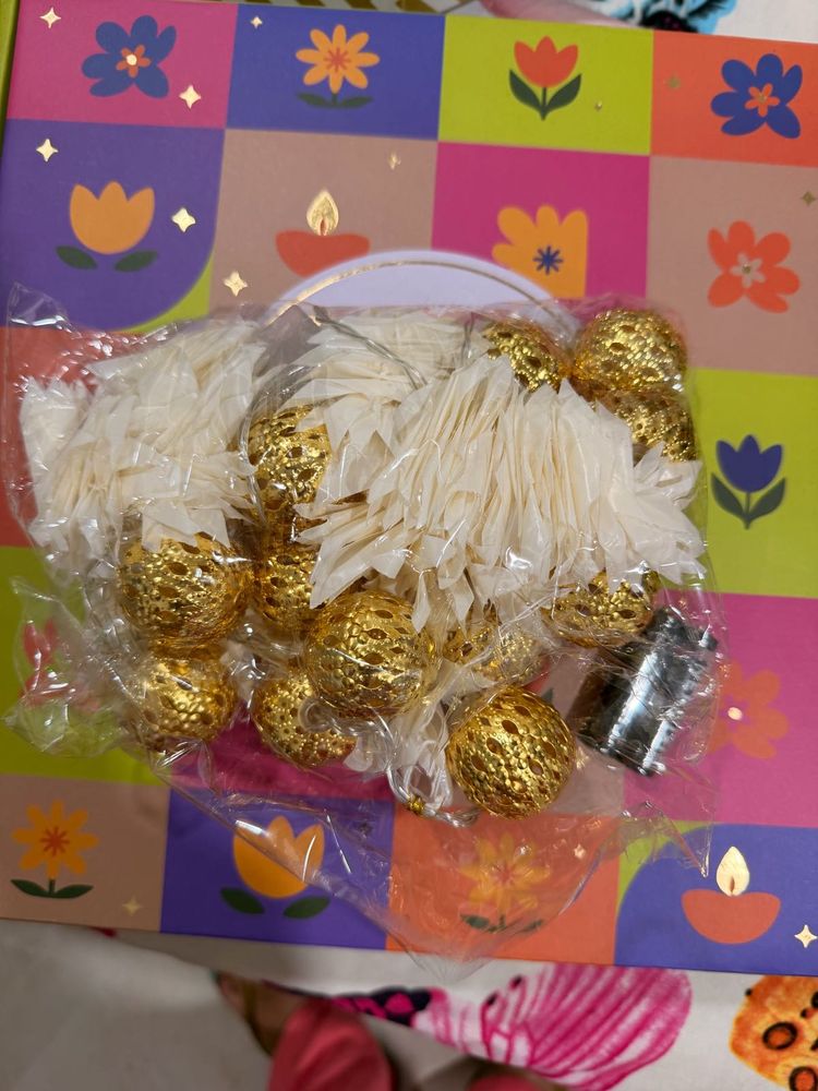 Decorative String Lights with Gold Orbs