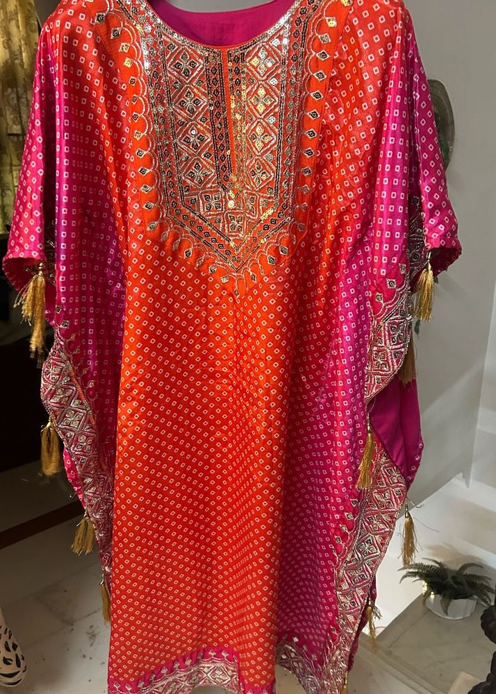 Vibrant Ombre Kaftan with Mirror Work
