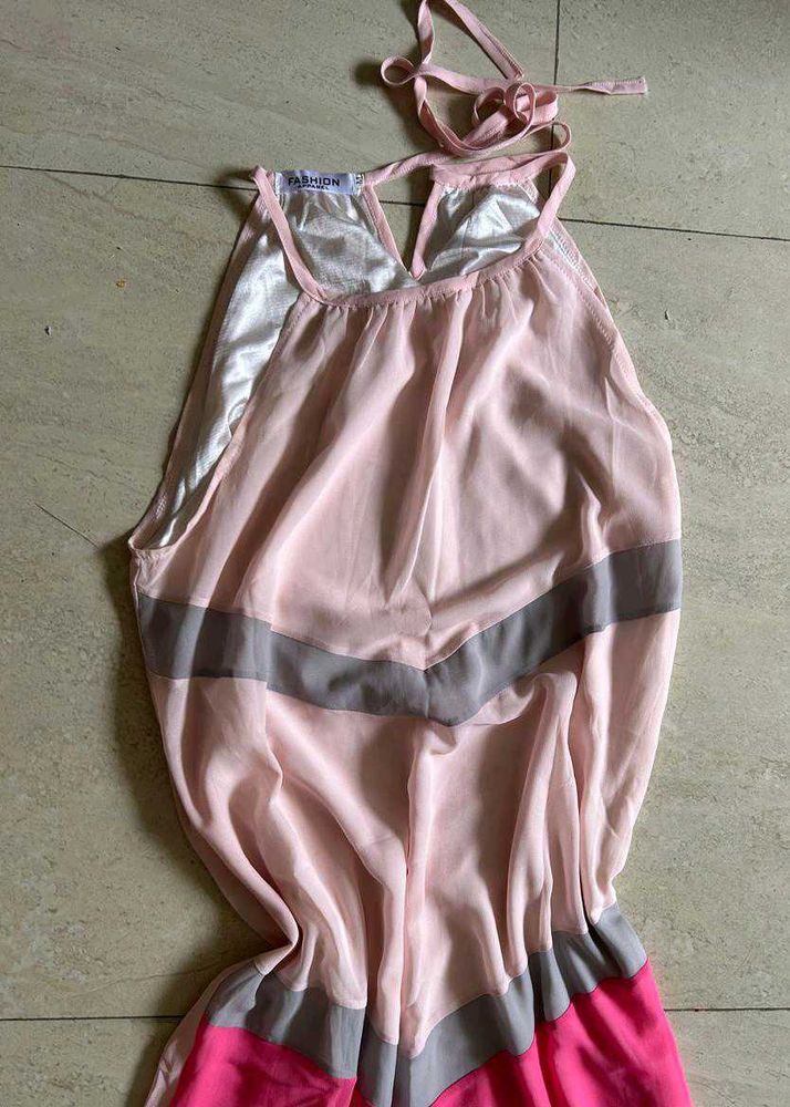 Stylish Pink &amp; Grey Striped Dress