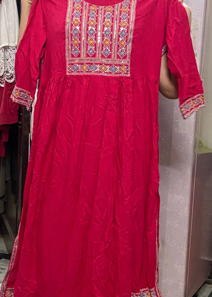 Brand New Stitched magenta Colour Suit With embroi