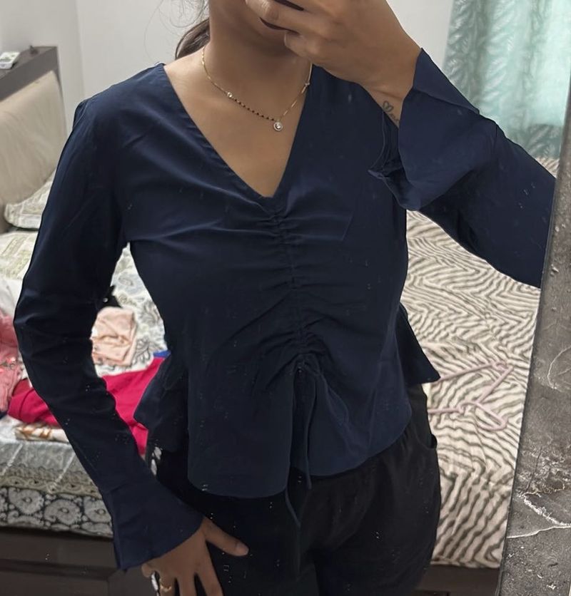 Chic Navy Blue Ruched Top