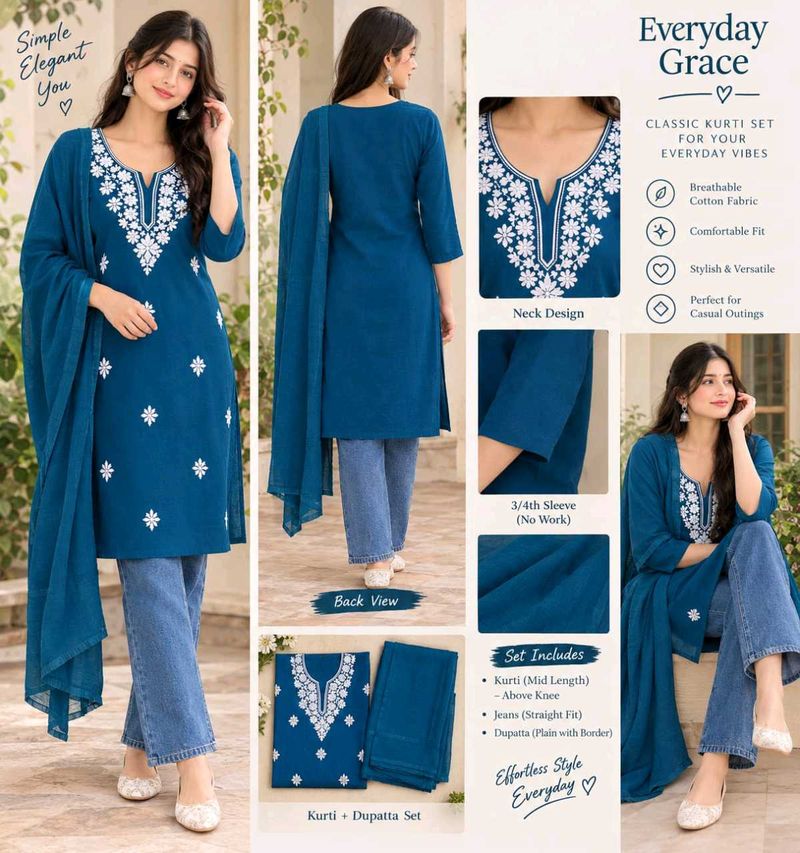 Elegant Teal Embroidered Kurta Set