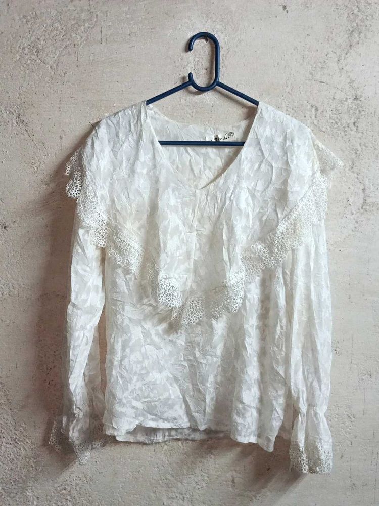 Partywear Top Layered Blouson White