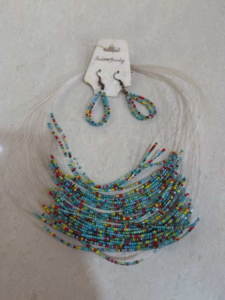 Boho Beaded Necklace and Earrings Set