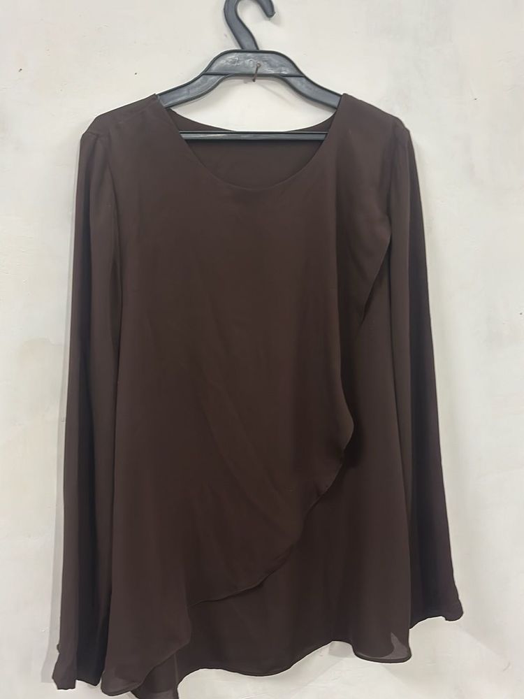 Elegant Brown Long Sleeve Top